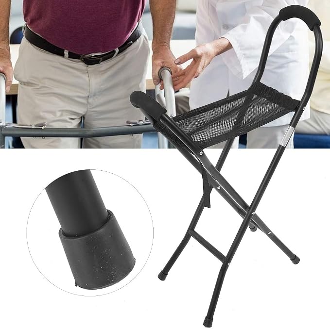 Foldable Cane seat, Foldable Travel seat Cane Stool Portable Lightweight Walking Chair with seat Travel Stool Cane Travel Stool Cane for Seniors Walking Stick with seat Load 113kg