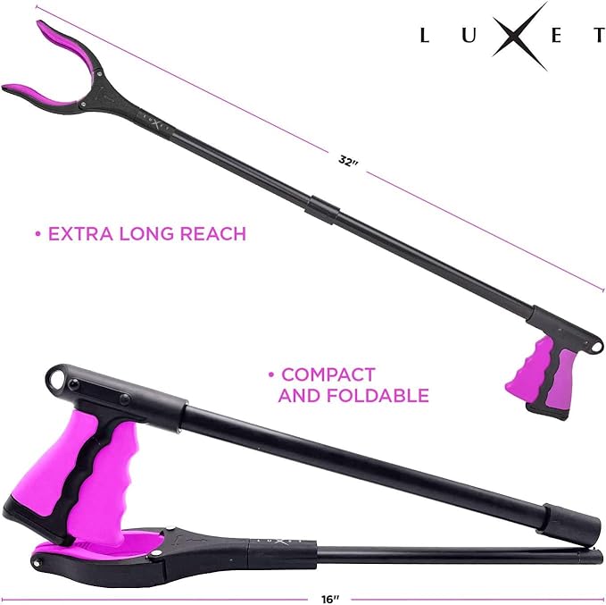 Grabber Reacher Tool - 2 Pack - Latest Version Long 19/32 Inch Foldable Pick Up Stick - Strong Grip Magnetic Tip Lightweight Trash Picker Claw Reacher Grabber Tool for Elderly Reaching, Luxet (Pink)
