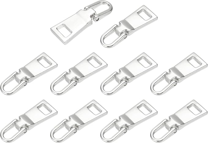 uxcell 10pcs Zipper Pull, 1.12 Inch Zinc Alloy Zip Puller Zipper Pull Replacement Sewing Zippers Tapes for Luggage Clothing Jackets Backpacks Boots, Silver