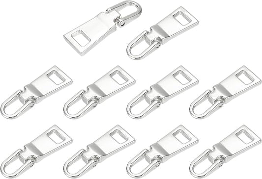 uxcell 10pcs Zipper Pull, 1.12 Inch Zinc Alloy Zip Puller Zipper Pull Replacement Sewing Zippers Tapes for Luggage Clothing Jackets Backpacks Boots, Silver