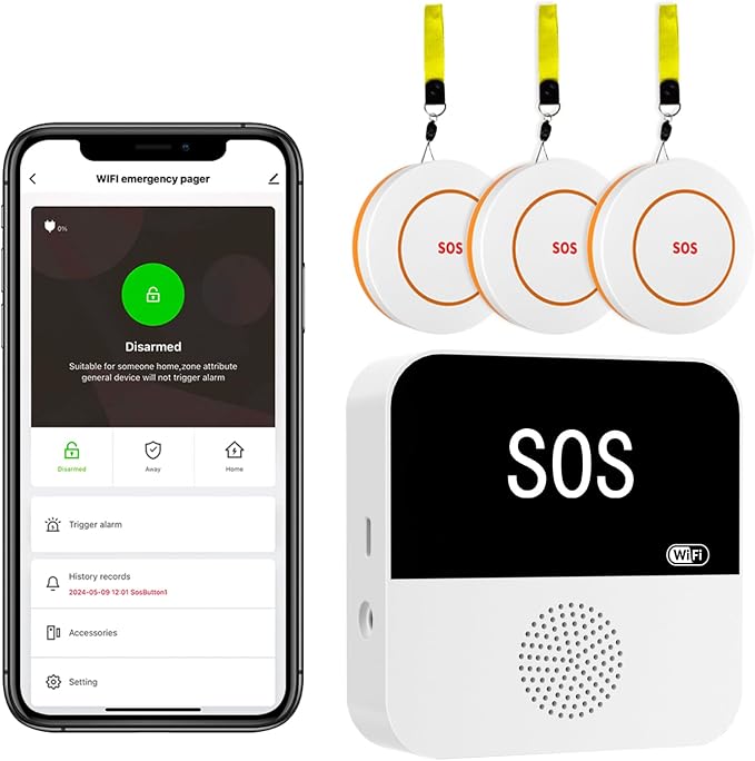 PILSAMAS 3 Pack Wireless Caregiver Call Button for Elderly at Home, WIFI Panic Button, Help Button, Alarm for Senior Citizens w Sound Light Alarm, App Alert, Emergency Response Button, Caregiver Pager
