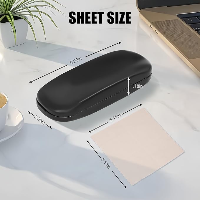 Hard Shell Eyeglasses Cases, Durable Eyeglass CasesStorage for Lightweight Travel Friendly (black 1 Eyeglass Cases， 3 cleaning cloth)