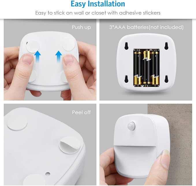 AMIR Upgraded Motion Sensor Stair Light Indoor (Warm White - Pack of 6) | Battery Operated, Cordless Stick-On LED Night Light for Closet, Hallway, Bathroom, Kitchen, Cabinet, Energy Efficient