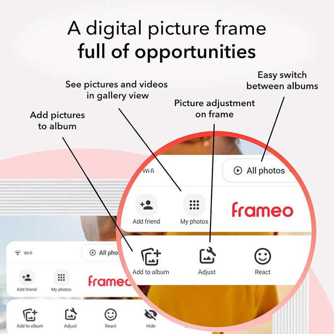 Frameo White 10.1 Inch Smart WiFi Digital Photo Frame,Digital Picture Frame Wi-Fi with 32GB Storage & SD Slot, Electronic Picture Frame IPS Touch Screen with Auto-Rotate, Gifts for Mom, House Warming
