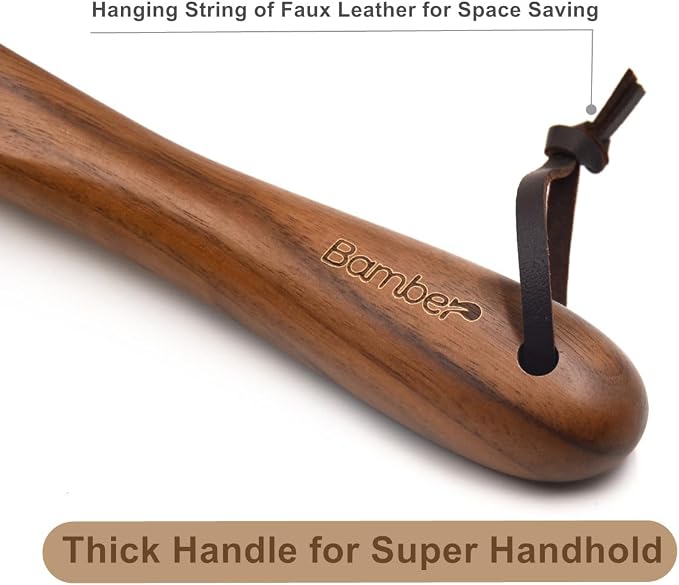 Bamber Wooden Shoe Horn Wood Shoehorn with Handle for Seniors Women Men Kids, 17.7'' Long, Black Walnut