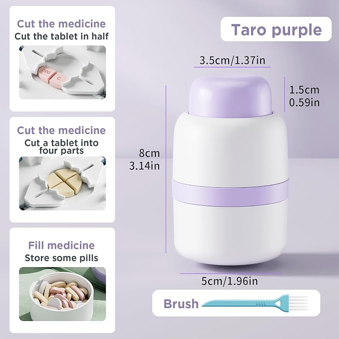 Pill Cutter - Pill Splitter for Small Pills with Stainless Steel Blade in one Third/Fourth, Suitable for Cuting Vitamins, Tablets (1/3Blue + 1/4Purple)