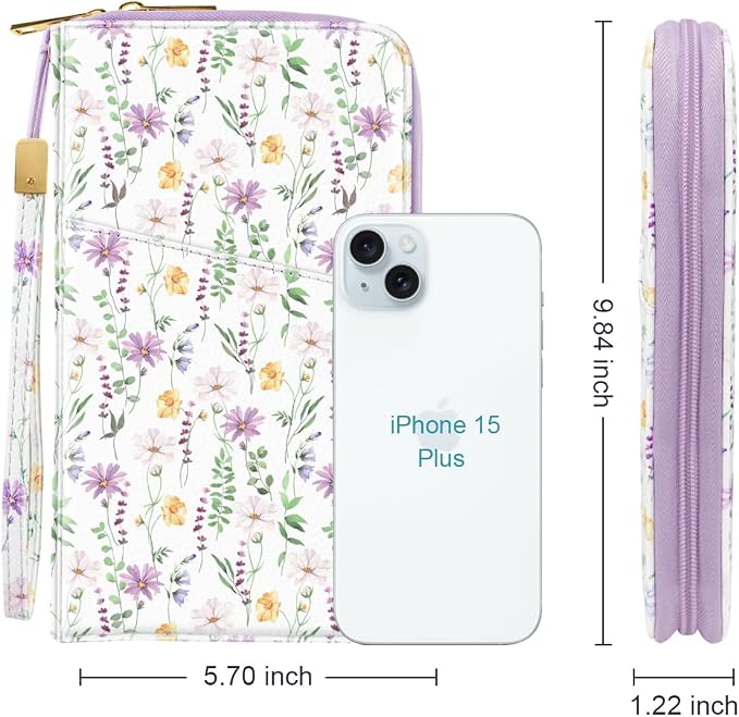 Family Passport Holder Wallet RFID Blocking Document Organizer | PU Leather Mulit-purpose Travel Wallet Credit Cards Case for Women Men, Daisy