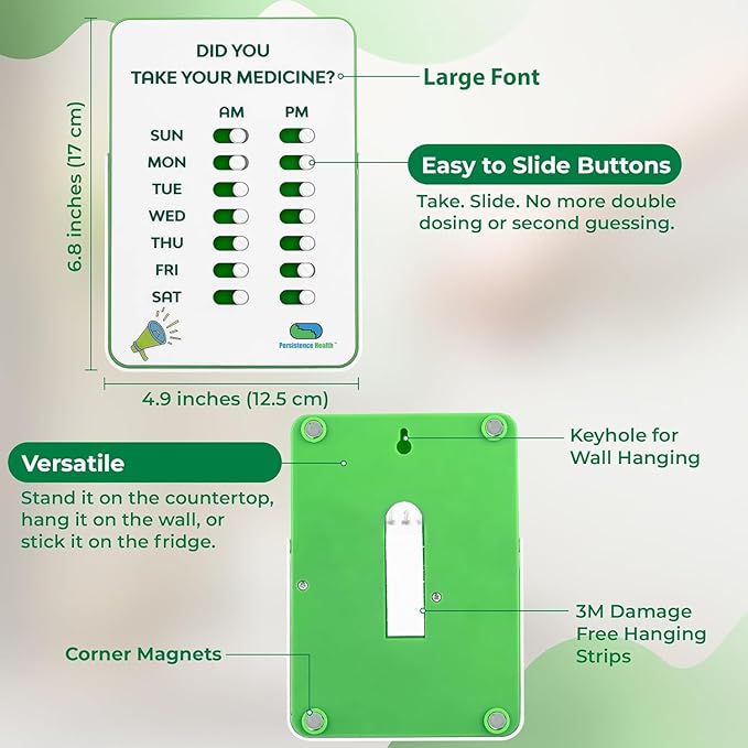 Medication Tracker & Pill Reminder | Visual Reminder Alarm | 7 Day AM PM Medication Reminder | Take and Slide | No More Second-guessing or Double-dosing | Perfect for The Elderly (Two Column English)