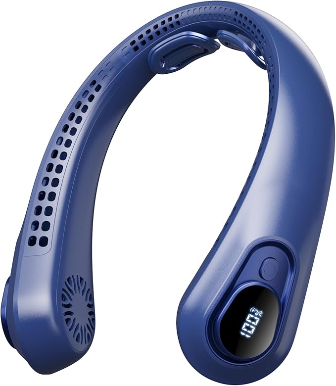 Portable Neck Fan Rechargeable - [with LED Display] 5 Speeds, 5000 mAh Battery Operated Wearable Personal Cooling Bladeless Fan for Outdoor Travel, Gifts for Men Women Kids,Dark Blue