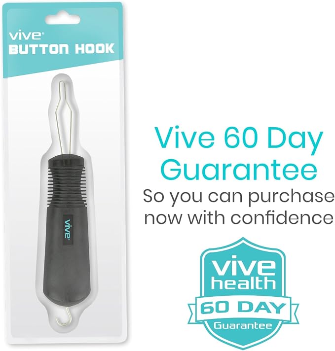 Vive Button Hook with Zipper Pull - Dressing Helper Assist Tool for Arthritis - One Hand Shirt & Coat Buttoning Aid, Disability, Handicapped, Seniors, Elderly - Limited Dexterity, Wide Grip Handle