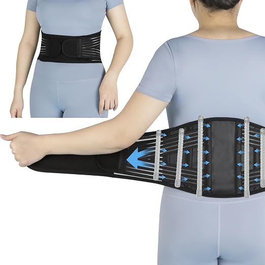 Back Brace for Lower Back Pain Relief,Back Support Belt for Men & Women | 6 Stainless Steel Spring Lumbar Support Belt For Herniated Disc and Sciatica，Four 2-in-1 elastic bands on the back Back Belt