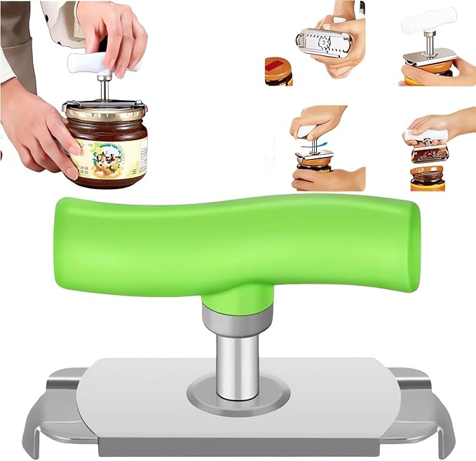2024 New Effortless Arthritis Jar Opener - Jar Opener Bottle Opener for Weak Hands, Adjustable Grip Jar Openers for Seniors, Stainless Steel Easy Open Lid Opener - Simple But Powerful (Green)