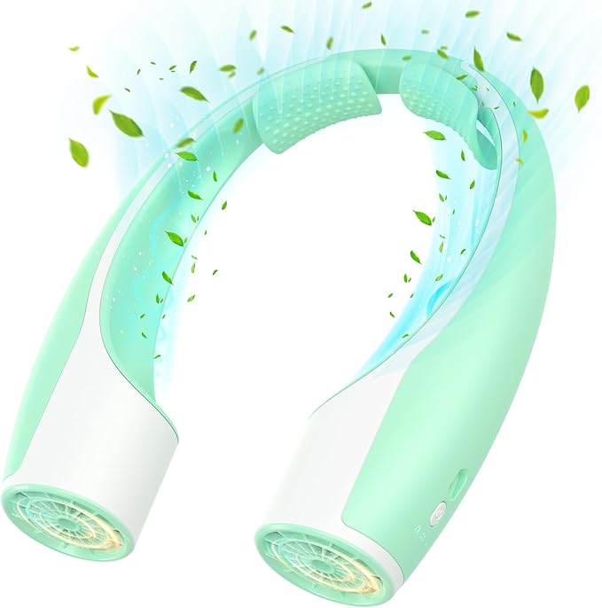 Rohent Neck Fans Portable Rechargeable for Personal: High Power Faster Cooling Neck Fans 4 Speeds Wind - Ultra Quiet Wearable Neck Fan for Travelers Hikers Campers Gardeners - Green