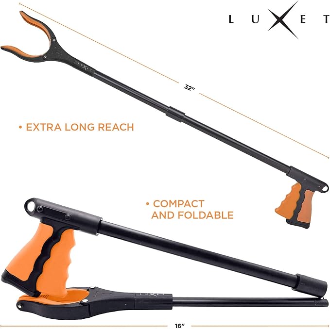 Grabber Reacher Tool - 2 Pack - Latest Version Long 32 Inch Foldable Pick Up Stick - Strong Grip Magnetic Tip Lightweight Trash Picker Claw Reacher Grabber Tool Elderly Reaching - by Luxet (Orange)
