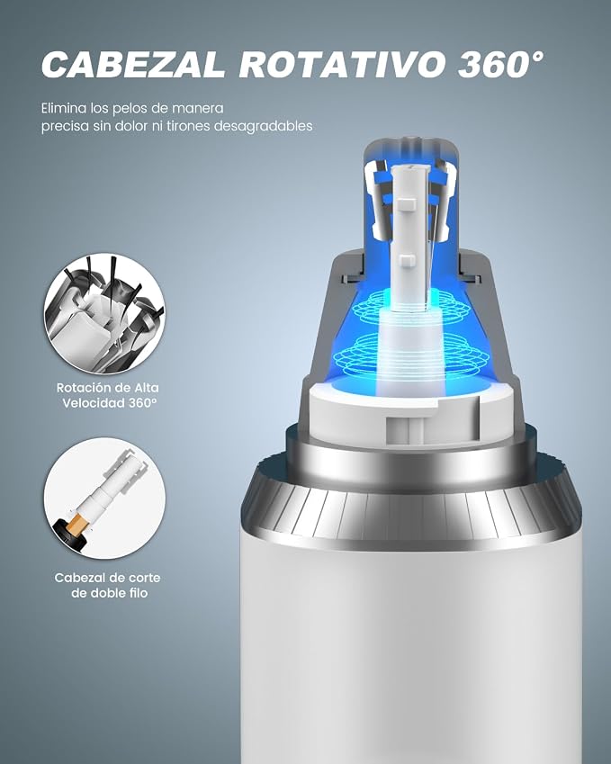 Ear and Nose Hair Trimmer for Men and Women, Painless USB Rechargeable Electric Facial & Eyebrow Hair Remover with LED Display, Dual-Edge Blades for Smooth,13000 RPM Motor IPX7 Waterproof (White)