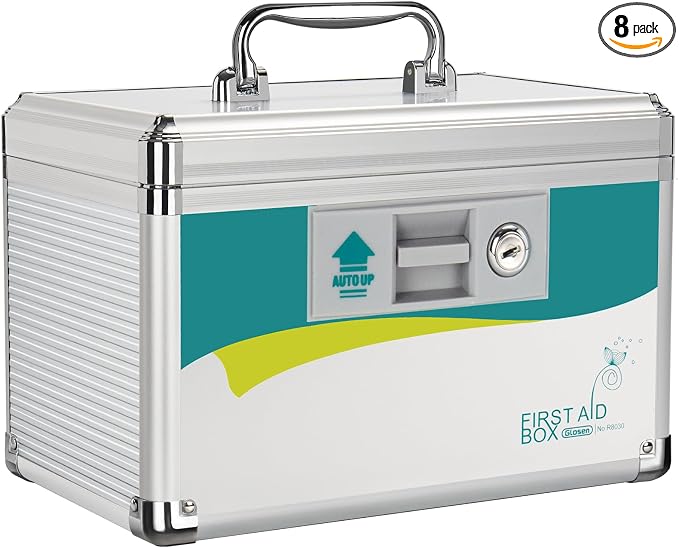 Glosen Medicine Lock Box, Medication Lock Box,Locking Medicine Box, Security Lock Boxes【Case of 8pcs-Small 】 10x6.7x6.7 Inch,First Aid Key,Lock Box for Medication