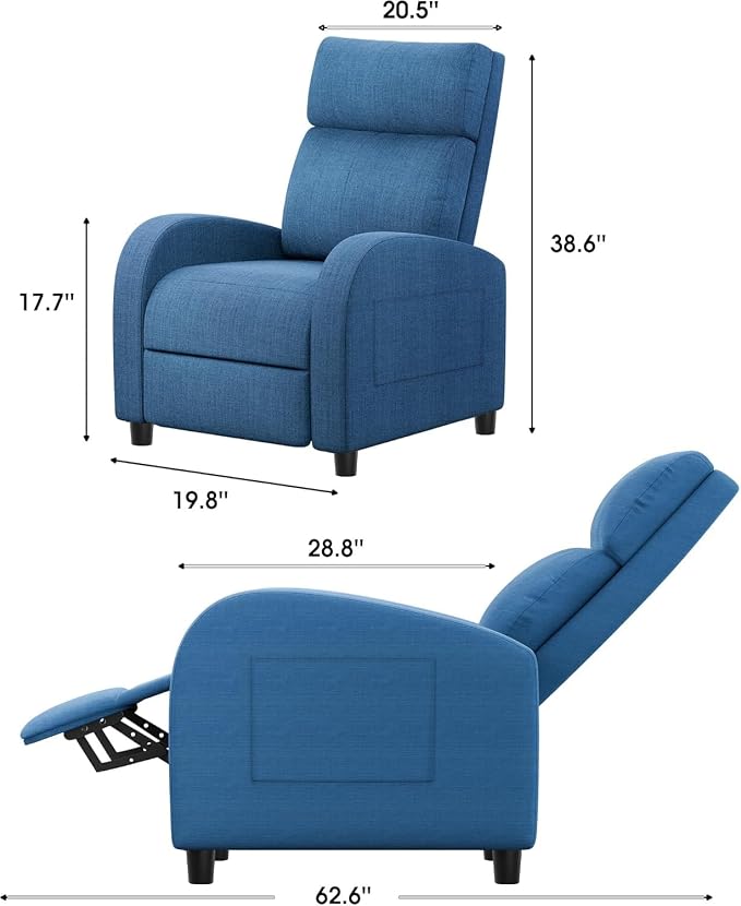 Homall Recliner Chair, Recliner Sofa Fabric for Adults, Blue Recliners | Home Theater Seating with Lumbar Support, Reclining Sofa Chair for Living Room