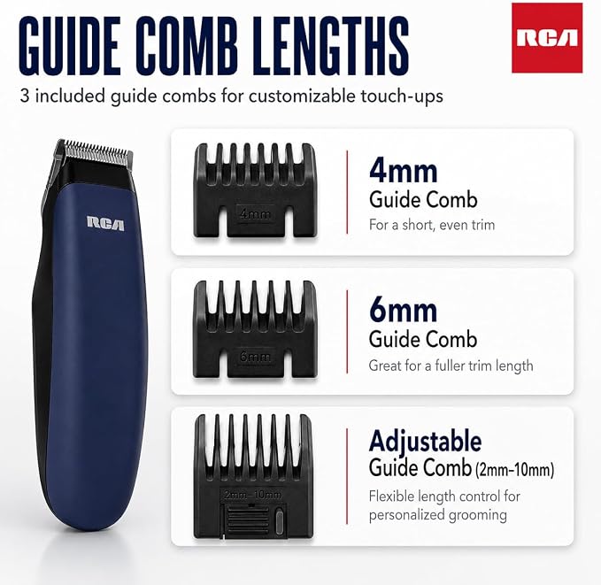 RCA Touch-Up Trimmer for Men, Cordless Travel Size Facial Hair Trimmer with Stainless Steel Blades, Lightweight Portable Beard Detailer for Mustache, Sideburns & Neckline