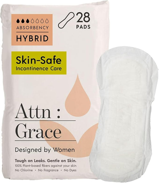 Attn: Grace Hybrid Incontinence Pads for Women, 28-Pack - High Absorbency, Breathable, Plant-Based - Incontinence Pads for Light Bladder Leaks & Sensitive Skin