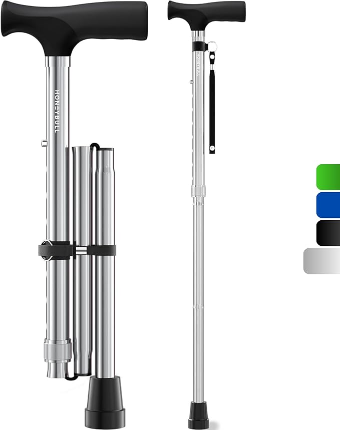 HoneyBull Walking Cane | Single Tip Canes for Men & Women, Foldable, Adjustable, Heavy Duty Up to 250 Pounds, Walking Canes for Seniors