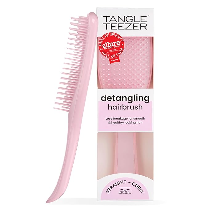Tangle Teezer Ultimate Detangler Brush, Straight to Wavy, Millennial Pink | Patented two-tier, regular-flex teeth reduce breakage & split ends on wet or dry hair; Shower-friendly hairbrush for all ages