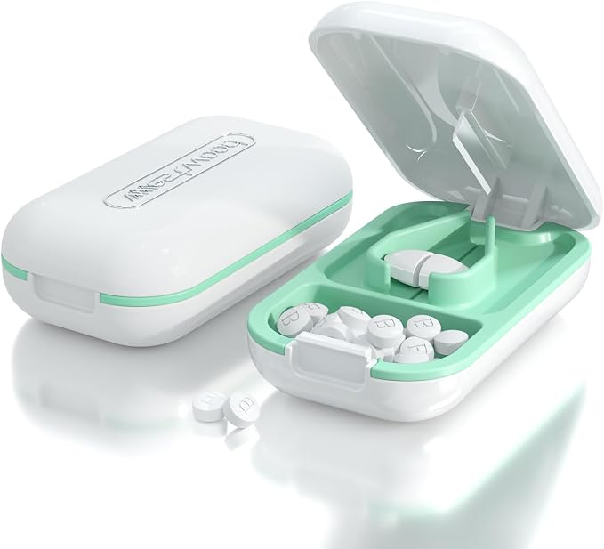DUBSTAR Small Pill Cutter, Pill Cutter Splitter for Small and Tiny Pills, Portable Pretty Pill Cutters for Large Pills, Cuts Vitamins Tablets for Purse Pocket (Pill Cutter, White)