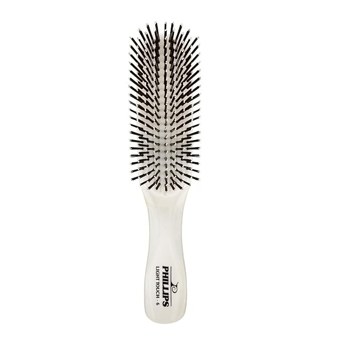Phillips Brush Light Touch 6 Detangling Hair Brush, Full Size Ivory White | Flexible Nylon Bristles Gently Detangle All Hair Types for Smooth, Comfortable Daily Brushing