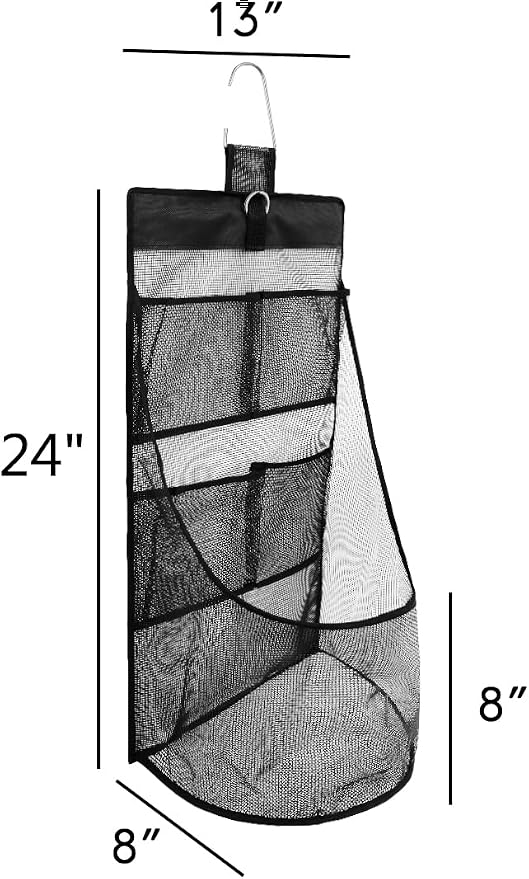 ALYER Hanging Mesh Bathroom Organizer,Durable Shower Caddy,Net Storage Bag for Closet Nursery Office Dorm RV Toys Cosmetics Sundries (Black, 24" H * 13" W * 8" D)