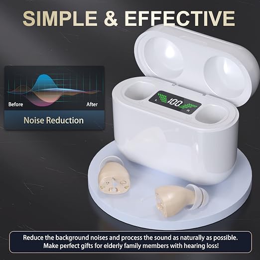 Hearing Aids, Digital Rechargeable OTC Hearing Aids for Seniors with Charging Case, Invisible Hearing Amplifier with Noise Reduction (Beige)
