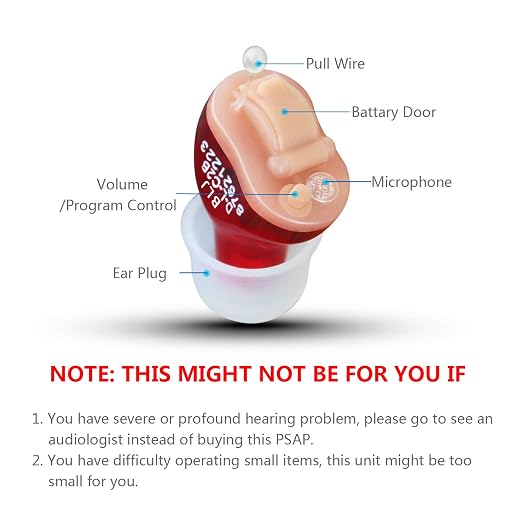 BLJ Hearing Aid for Seniors and Adults with Noise Reduction and Feedback Cancellation ITC Hearing Amplifier, 7 Batteries and 9 Ear Domes (Right Ear)