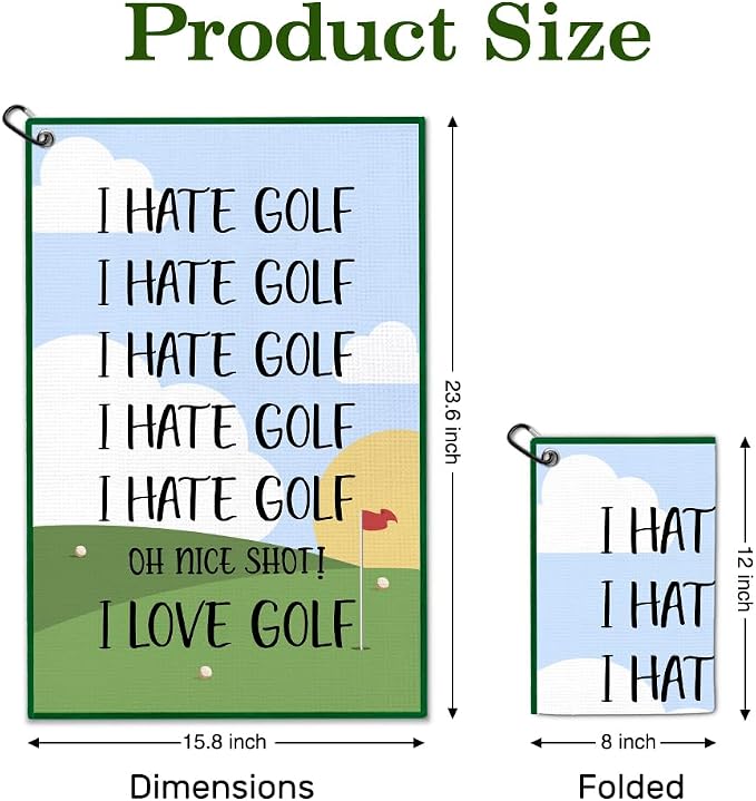 I Hate Golf Towel with Clip, Funny Golf Bag Accessories for Men Women, Golfing Accessories for Men Women, Birthday Retirement Gifts for Golfing Enthusiast, Golfer Gifts for Dad Mom Grandpa