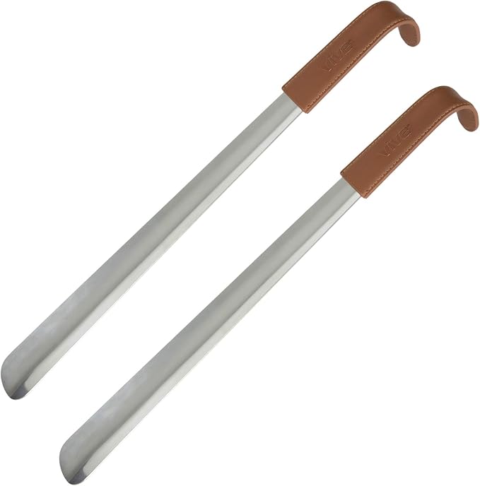 Vive Long Shoe Horn (2 Pack) - Metal Shoehorn for Men, Women, Kids, Travel, Boot - Large Extended Mobility Reach Stainless Steel Leather Handle - Dress Assist for Handicap, Elderly, Seniors (16.5 in) | Boot - Large Extended Mobility Reach Stainless Ste...