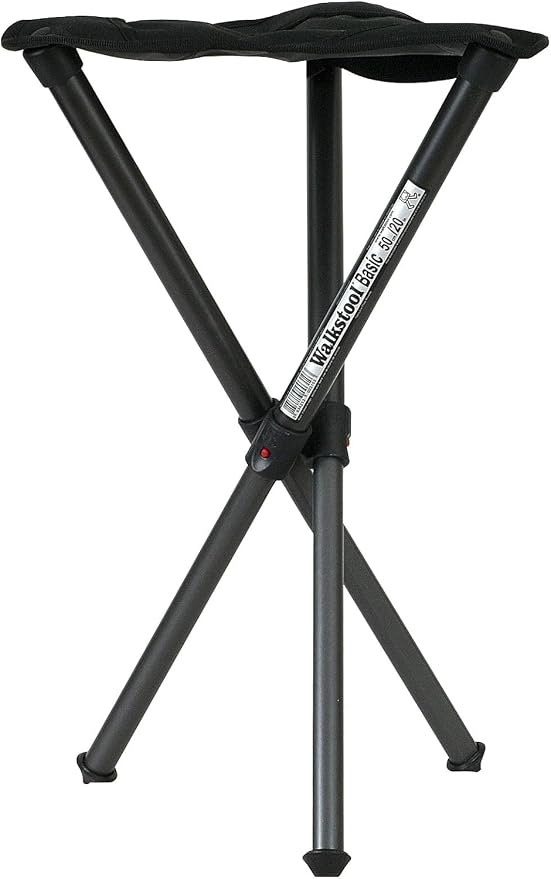 Walkstool - Basic Model - Black Color - 3 Legged Folding Stool in Aluminium - Height 20" to 24" - Maximum Load 330 to 385 lbs - Made in Sweden
