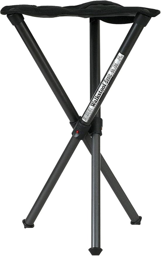 Walkstool - Basic Model - Black Color - 3 Legged Folding Stool in Aluminium - Height 20" to 24" - Maximum Load 330 to 385 lbs - Made in Sweden