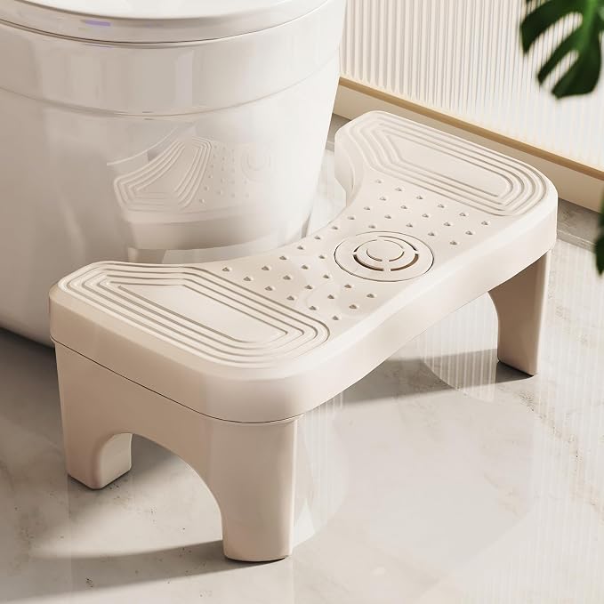 Recximi Toilet Stool Squat, Portable Foot Poop Stool for Bathroom Adults, 7 Inch Pooping Stool Toilet Leg Stand Raiser, Non-Slip Potty Step Bench for Feet, Banco para Baño, Beige