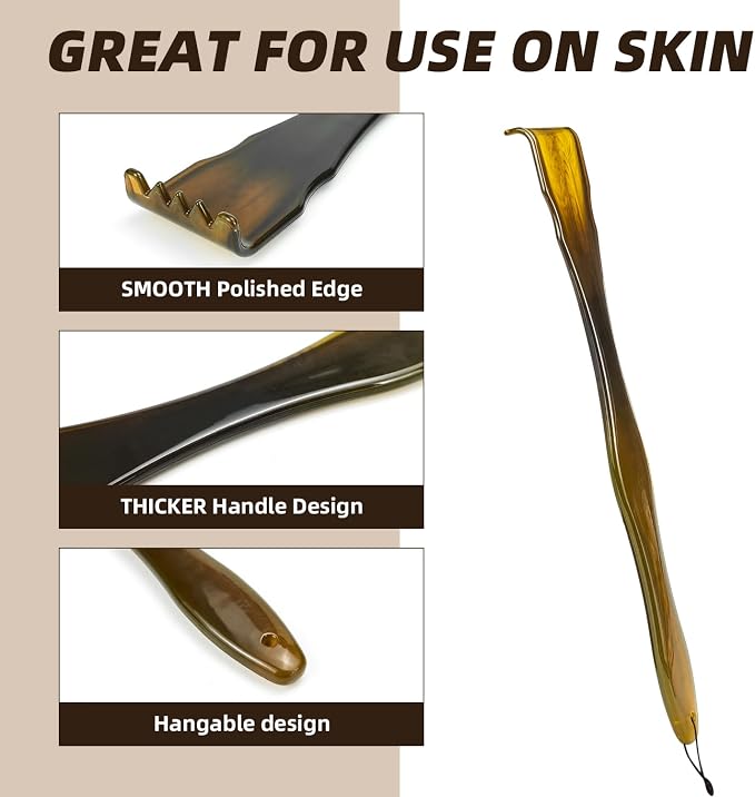 1-Piece Imitation Cow Horn Back Scratcher as Delicate and Smooth as a Gemstone, 12.4-Inch Long Handle Back Scratcher, Suitable for Adult Women and Man, As A Gift for Loved Ones(C-Brown)