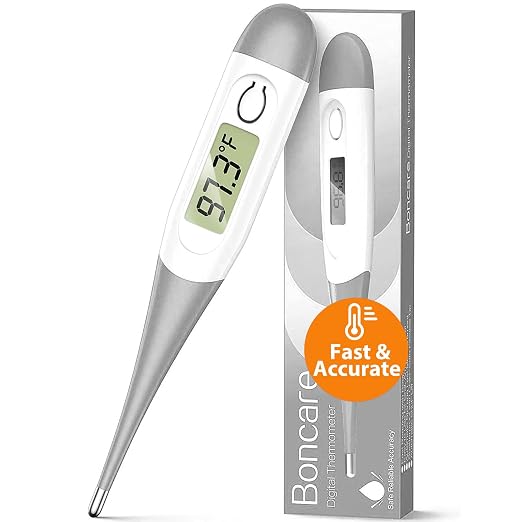 Boncare Digital Thermometer for Adults, Kids & Babies, Gray | Accurate & Safe Oral and Rectal Thermometer with 10-Second Reading and Fever Alarm
