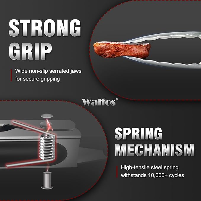 Walfos 17 Inch Extra Long Grill Tongs Set of 2, Ultimate Stainless Steel Tongs for Grilling, Cooking, BBQ/Barbecue, Buffet and Turning Food