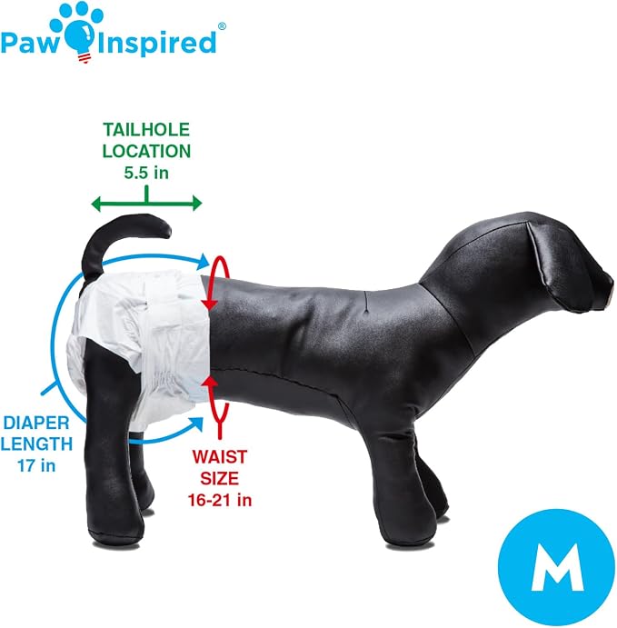 Paw Inspired Disposable Dog Diapers | Female Dog Diapers Ultra Protection | Diapers for Dogs in Heat, Excitable Urination, or Incontinence (12 Count, Medium) | Ultra Protection, Adjustable Fasteners, Comfortable Fit, Leakproof Core, For Dogs in Heat, E...