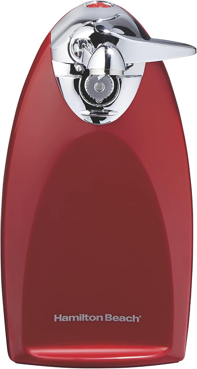 Hamilton Beach Classic Chrome Electric Can Opener with Automatic Shutoff | Patented SureCut Technology Easily Aligns Can | Knife Sharpener | Cord Storage | Extra Tall | Red | 76388J