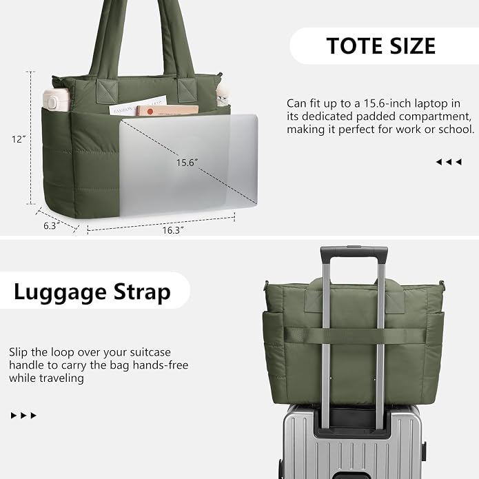 Puffer Tote Bag for Women Quilted Nurse Bag Lightweight Work Bag for Teacher Travel Handbag with Multiple Pockets