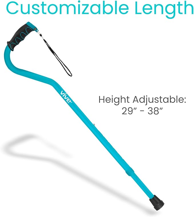 Vive Walking Cane for Women, Men, Elderly - Patented Offset Grip - Lightweight Adjustable Walking Aid with a Non-Slip Tip - Sturdy Balancing Mobility Aid for Seniors