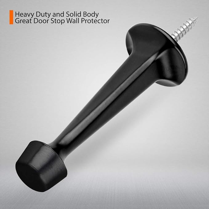 2 Pack Solid Rigid Door Stops - Heavy Duty Door Stoppers Wall Protector with Soft Rubber Tips, Black