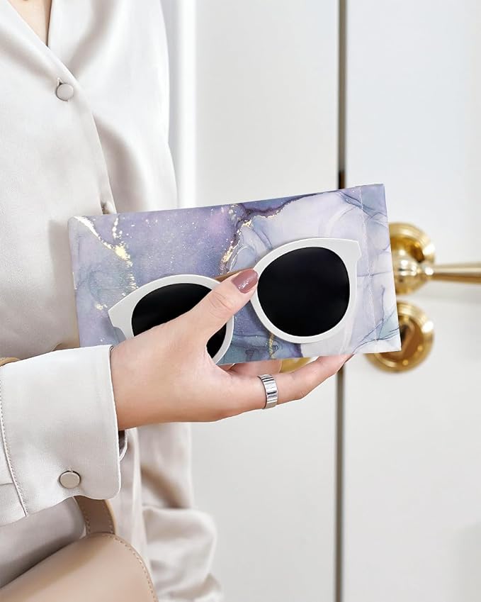 4 Pcs Squeeze Top Sunglass Case with Cleaning Cloth, Soft Leather Eyeglass Case Portable Sunglasses Pouch