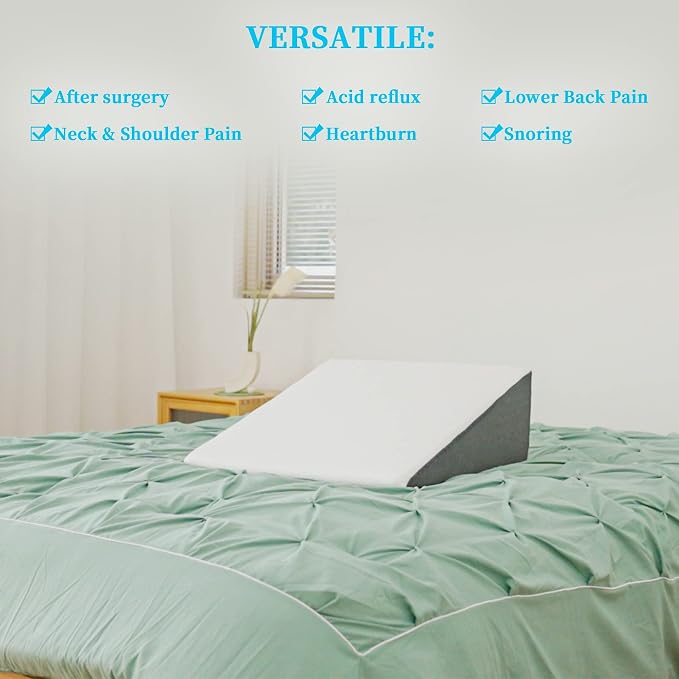 Bed Wedge Pillow for Sleeping, 12" 24" 24" Triangle Cooling Memory Foam Top, Elevated Support Wedge Pillow - Removable Washable Cover
