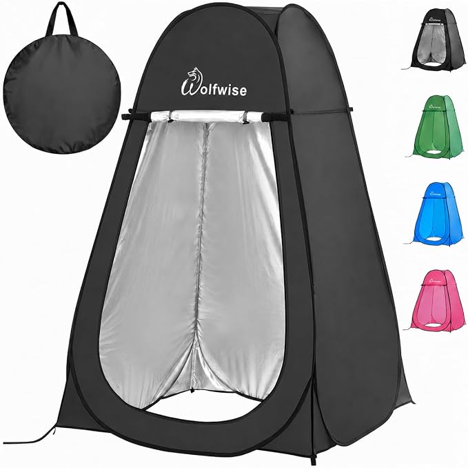 WolfWise Pop Up Shower Tent for Camping Essentials, Compact & Lightweight | Portable Instant Changing Tent with Window & Carry Bag, Privacy Dressing Room Bathroom for Outdoor, 6'3"/6'11" H