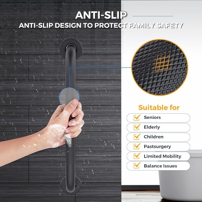 Grab Bars for Shower, 2 Pack 36-Inch Anti Slip Shower Handles for Elderly, Safety Shower Grab Bar, Stainless Steel Handicap Grab Bars for Bathroom (Black 1" Diameter)