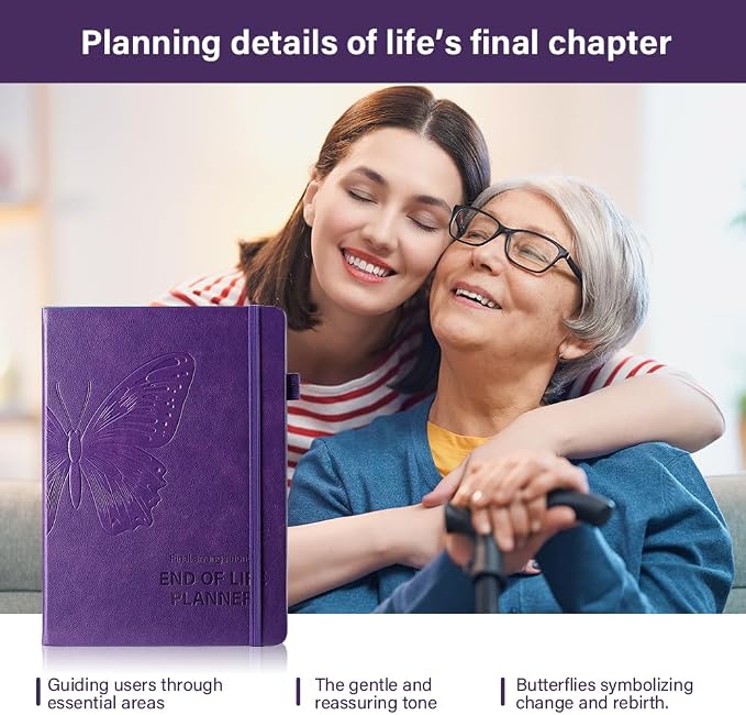 Molekaus End of Life Planner with Tabs, 7"x10" | Guided Estate Planning Organizer, Large Print, 120GSM Thick Paper, Inner Document Pockets for Final & Legal Affairs, Purple