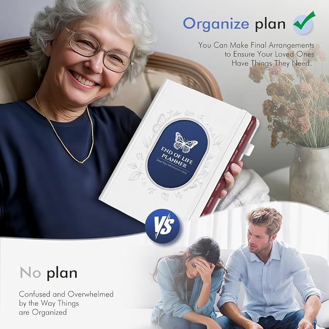 Molekaus End of Life Planner with Tabs, 7"x10" | Guided Estate Planning Organizer, Large Print, 120GSM Thick Paper, Inner Document Pockets for Final & Legal Affairs, White
