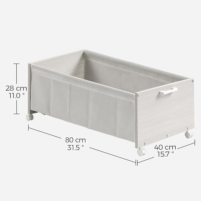 FOUCSSOMEI Under Bed Storage with Wheels, Wooden Under Bed Drawers On Wheels, Rolling Under Bed Shoe Storage, Space Saving,White,Quadruple Size,90L